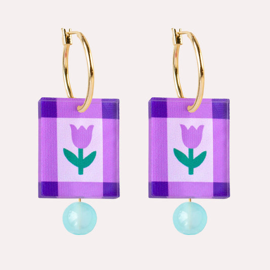 Hoop Earrings | Purple Folk Floral | Jewellery Gift for Her