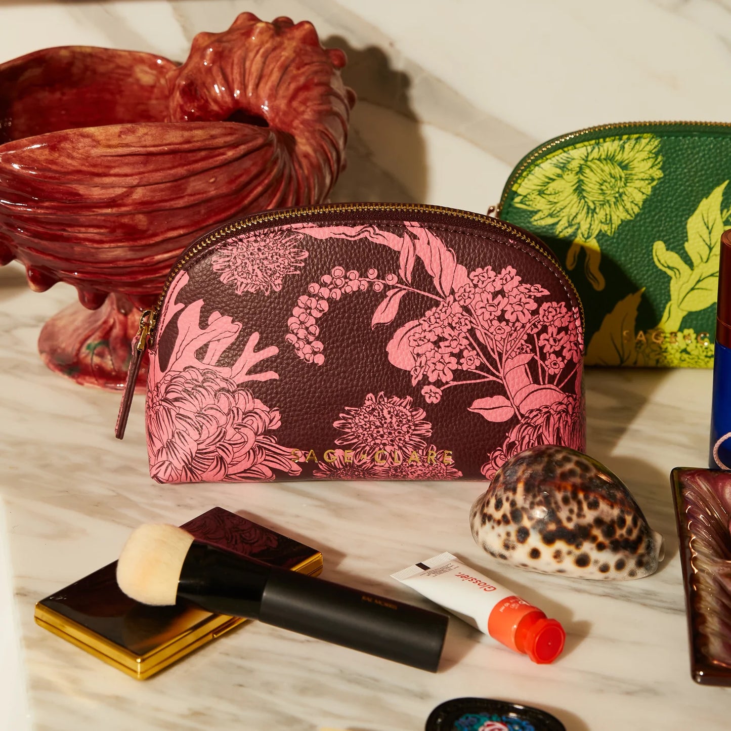 Sage and Clare Delphine Cosmetic Pouch - Garnet