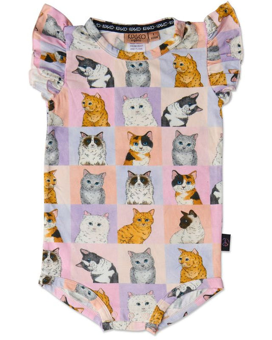 Kip and Co Organic Short Sleeve Frill Romper - Kitty Cat