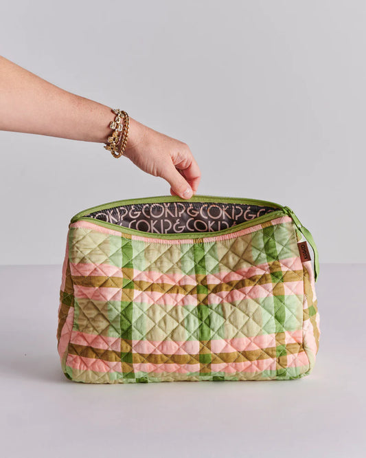 Kip and Co Quilted Toiletry Purse - Pistachio Tartan