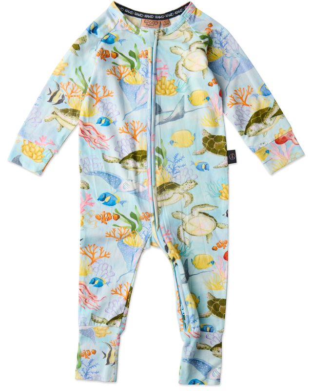Kip and Co Organic Long Sleeve Zip Romper - Reef Life