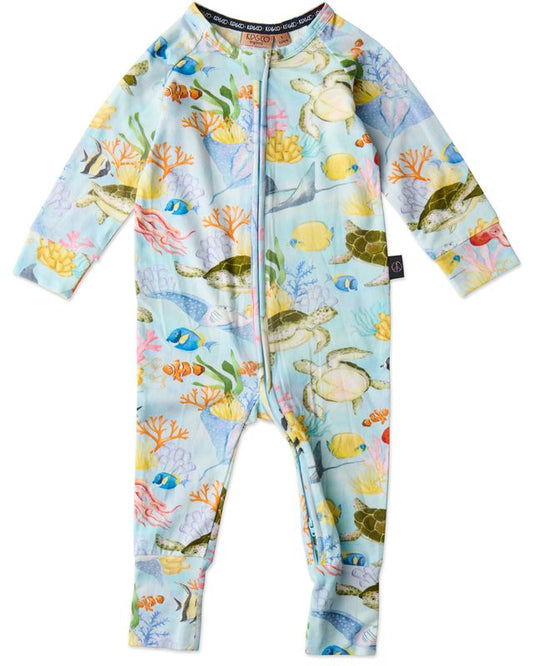 Kip and Co Organic Long Sleeve Zip Romper - Reef Life